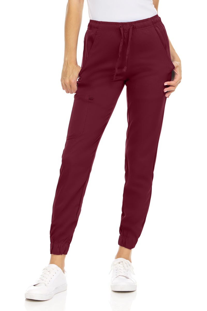 MediChic Womenâ€™s Medical Scrub Jogger Pants â€“ 4 Pockets, 4-Way Stretch, Moisture-Wicking, Anti-Wrinkle, Soft Flex Fabric Wine - Image 1